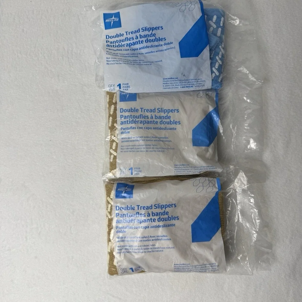 Lot Of 3 Medline Double-Tread Hospital Slipper Socks‎ Non Slip Grip Large & XL